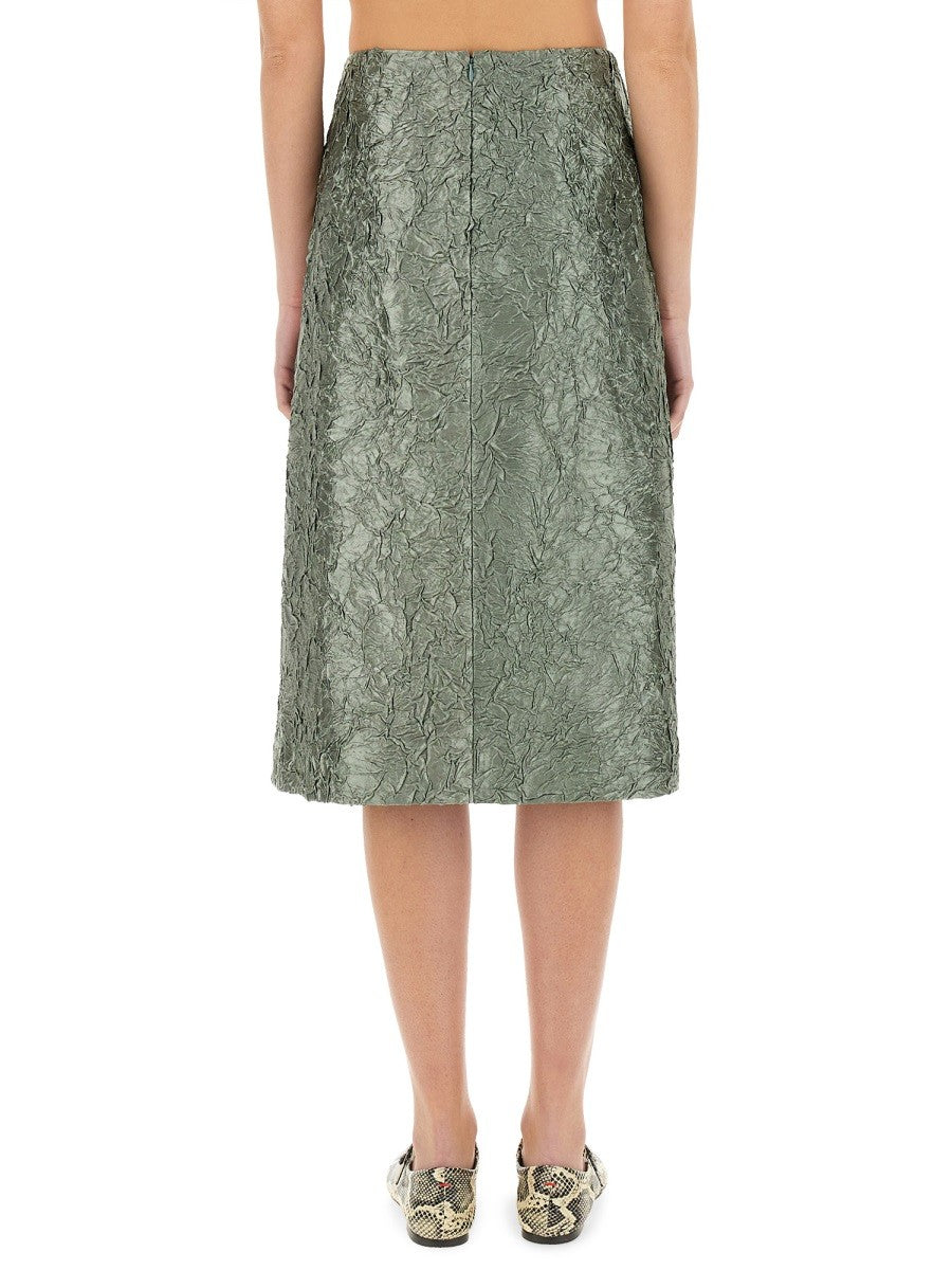 Dries Van Noten RUCHED SATIN MIDI SKIRT
