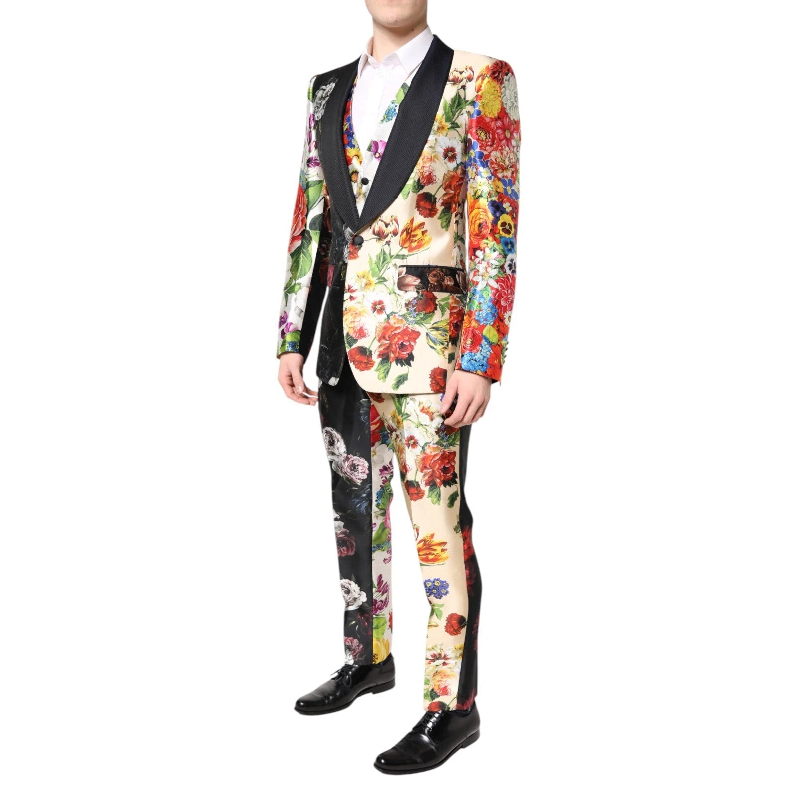 Dolce &amp; Gabbana – Lilafarbener 3-teiliger Seidenanzug mit Animalprint