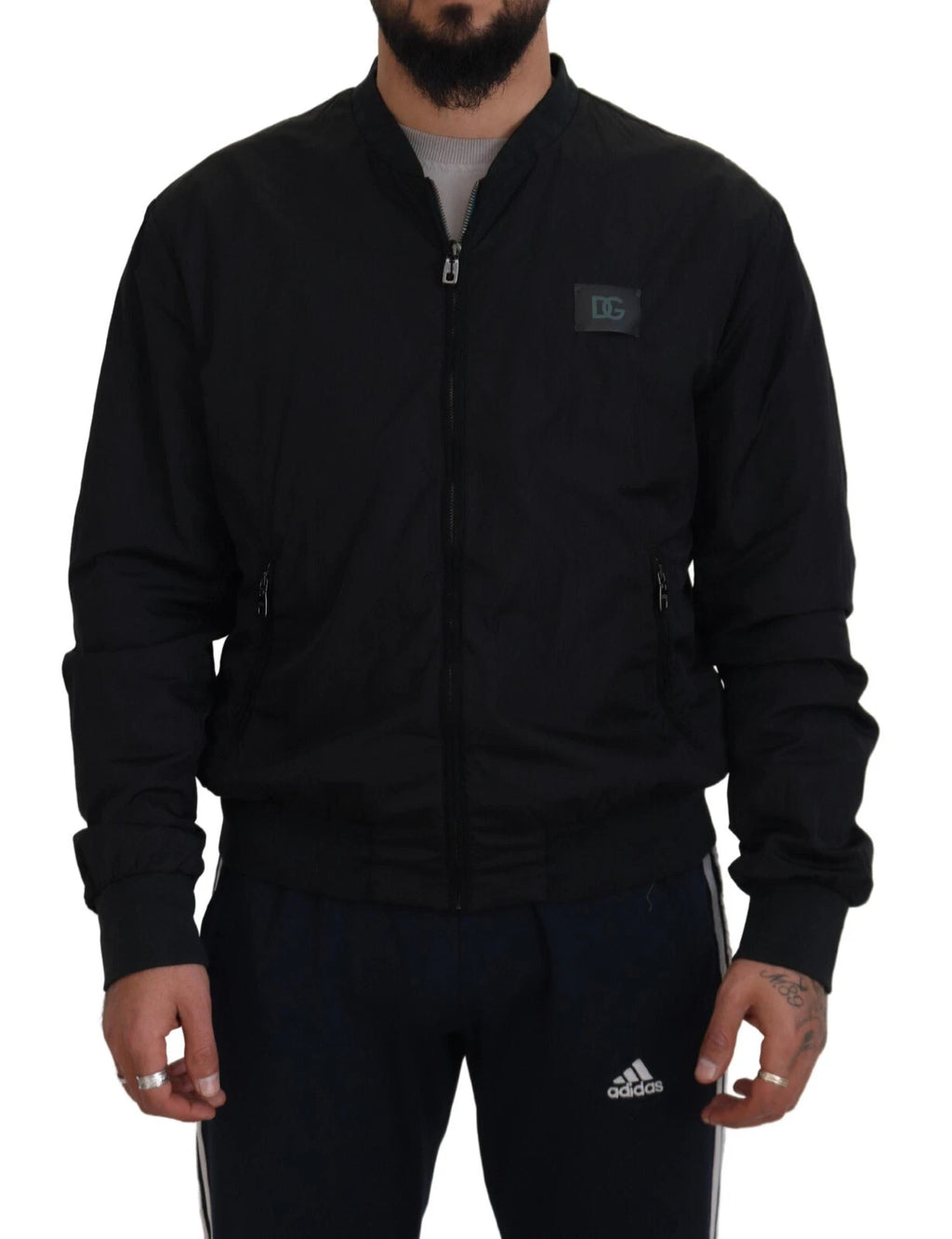 DOLCE & GABBANA Black Nylon Logo Bomber Jacket – Siebentaschen