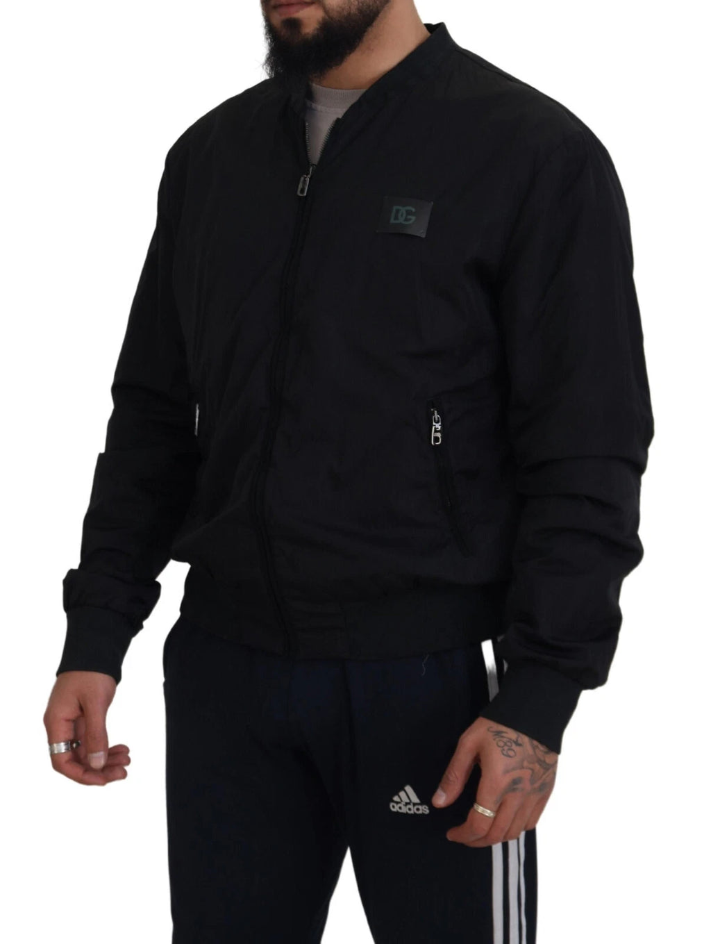 DOLCE & GABBANA Black Nylon Logo Bomber Jacket – Siebentaschen