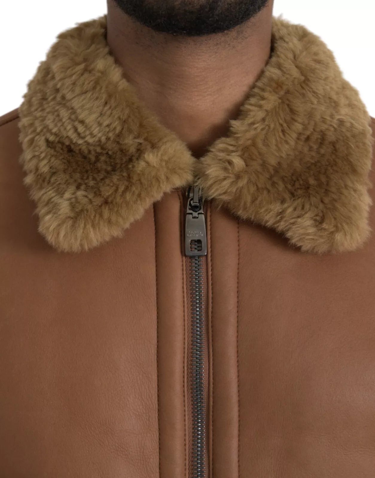 Dolce Gabbana Leather Jacket with Shearling Collar