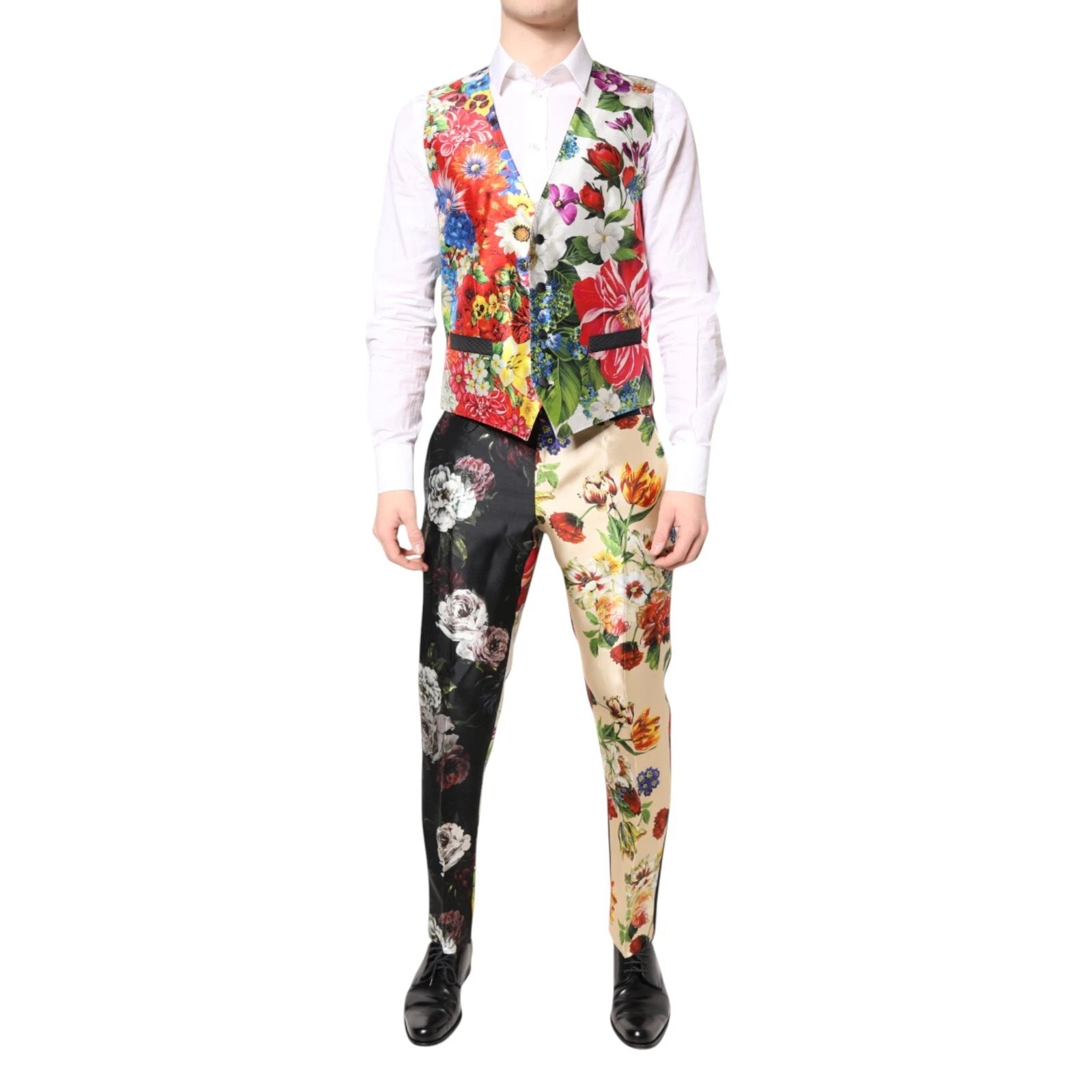 Dolce &amp; Gabbana – Lilafarbener 3-teiliger Seidenanzug mit Animalprint