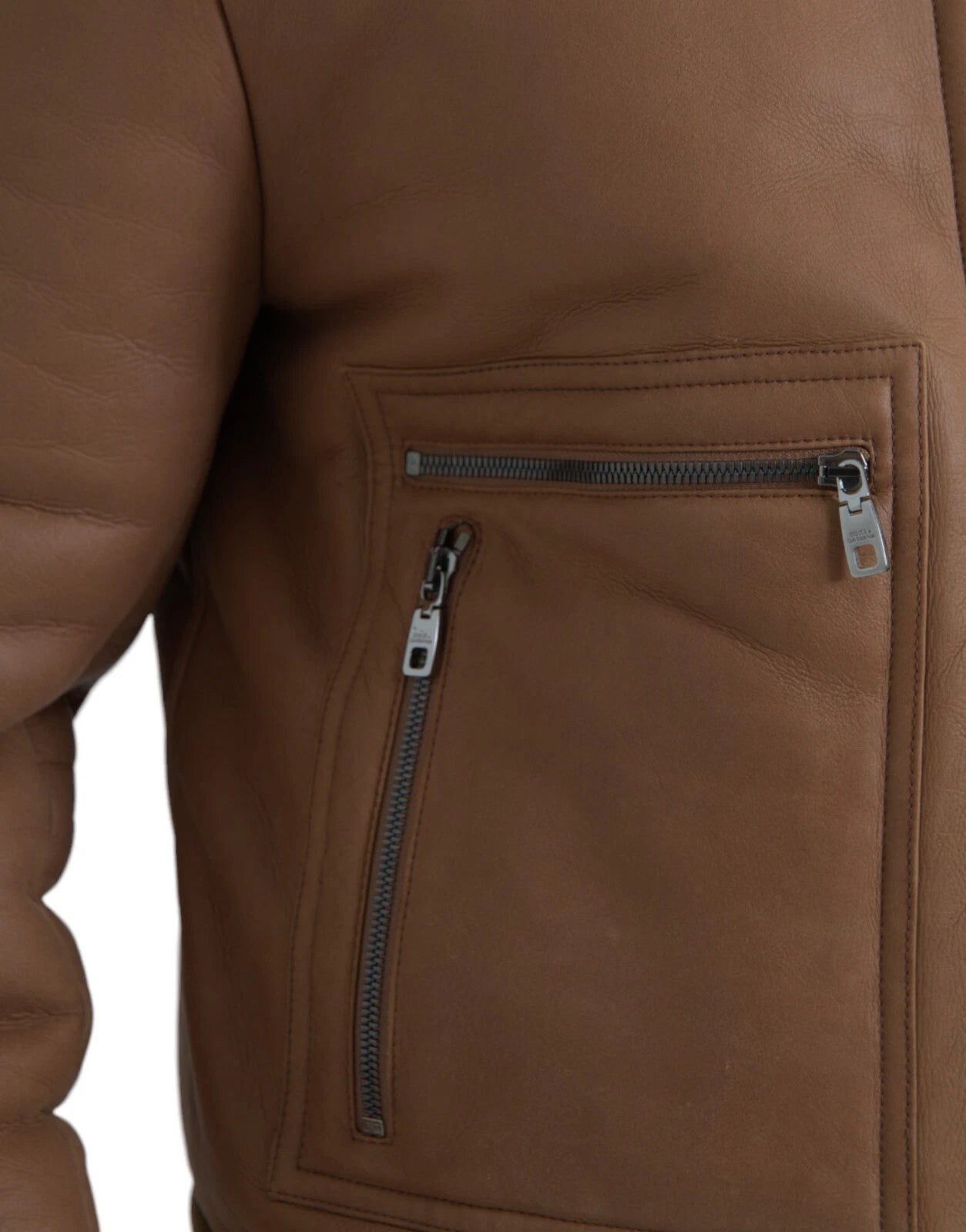 Dolce Gabbana Leather Jacket with Shearling Collar