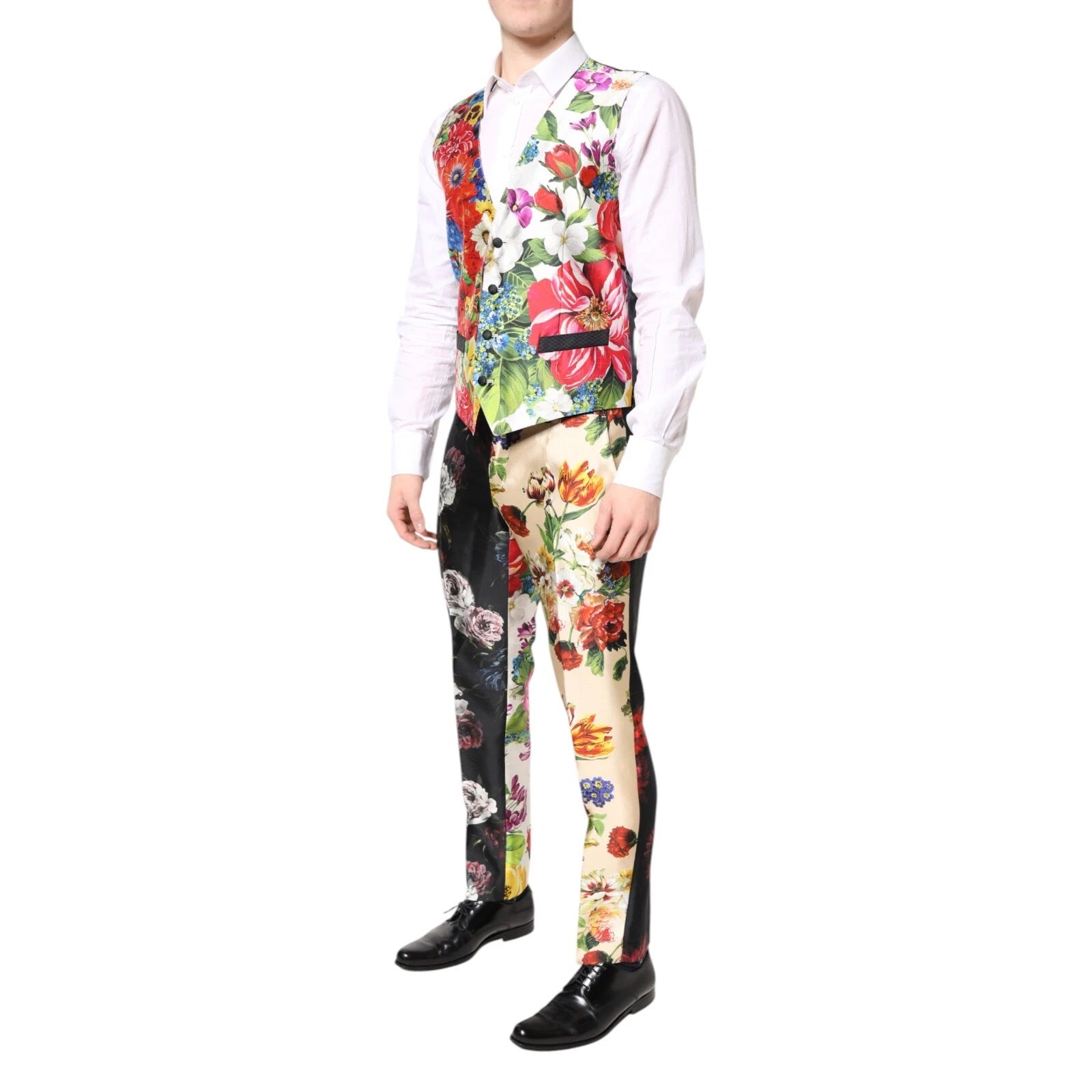 Dolce &amp; Gabbana – Lilafarbener 3-teiliger Seidenanzug mit Animalprint