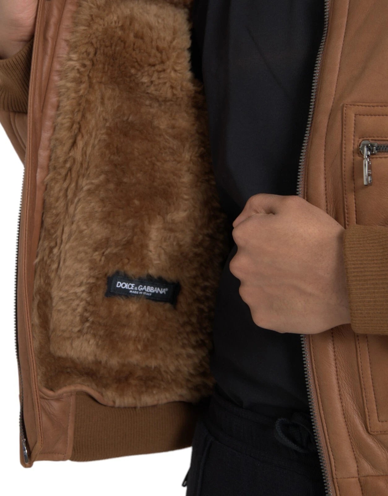 Dolce Gabbana Leather Jacket with Shearling Collar