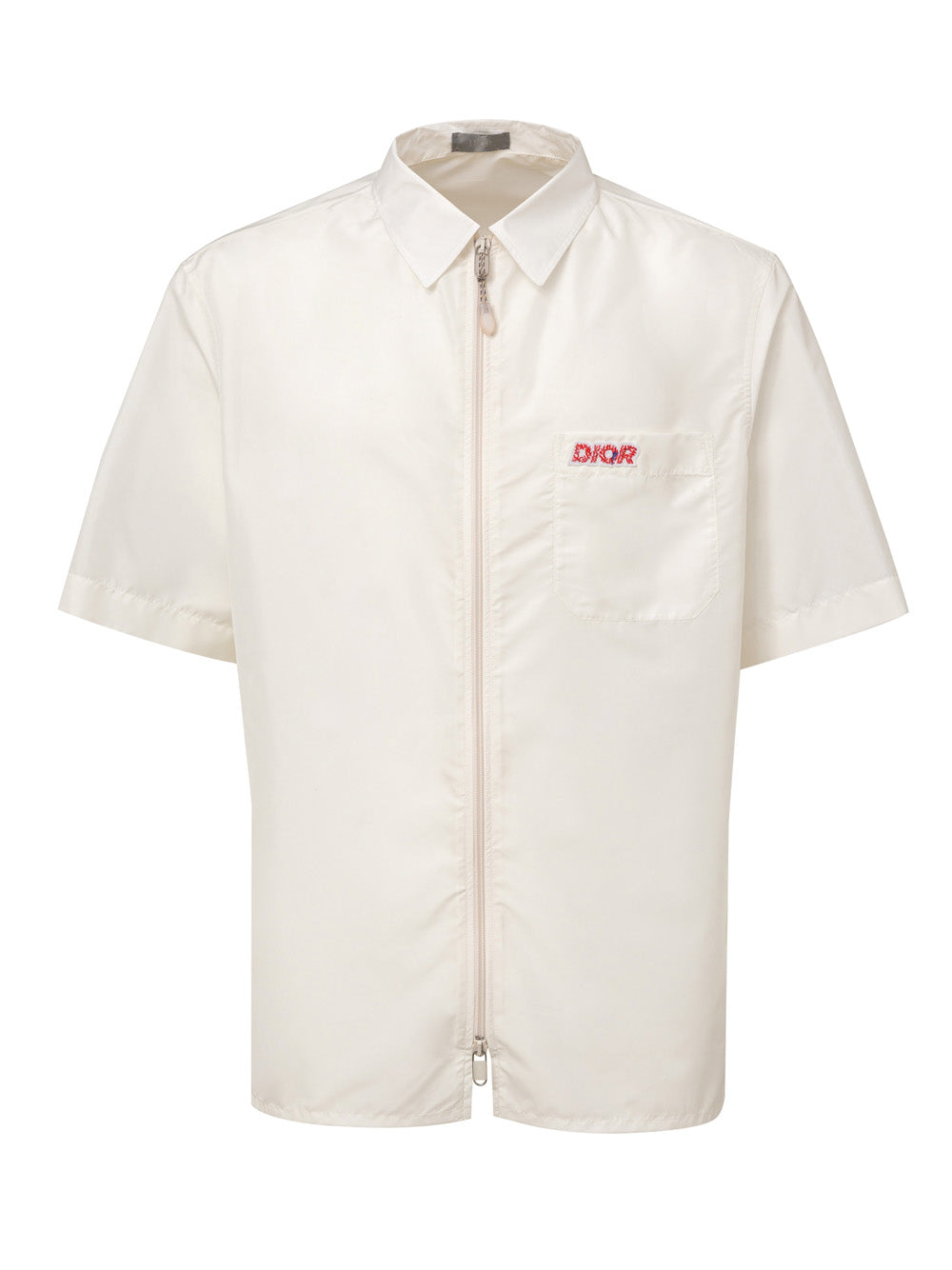 Half Sleeve Shirt with Zip in White with Dior Logo