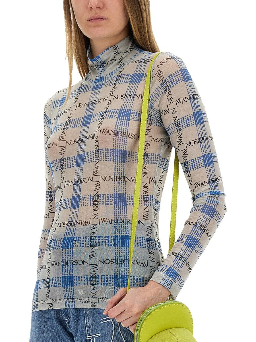 jw anderson SEMI-TRANSPARENT TOP WITH ALL-OVER LOGO