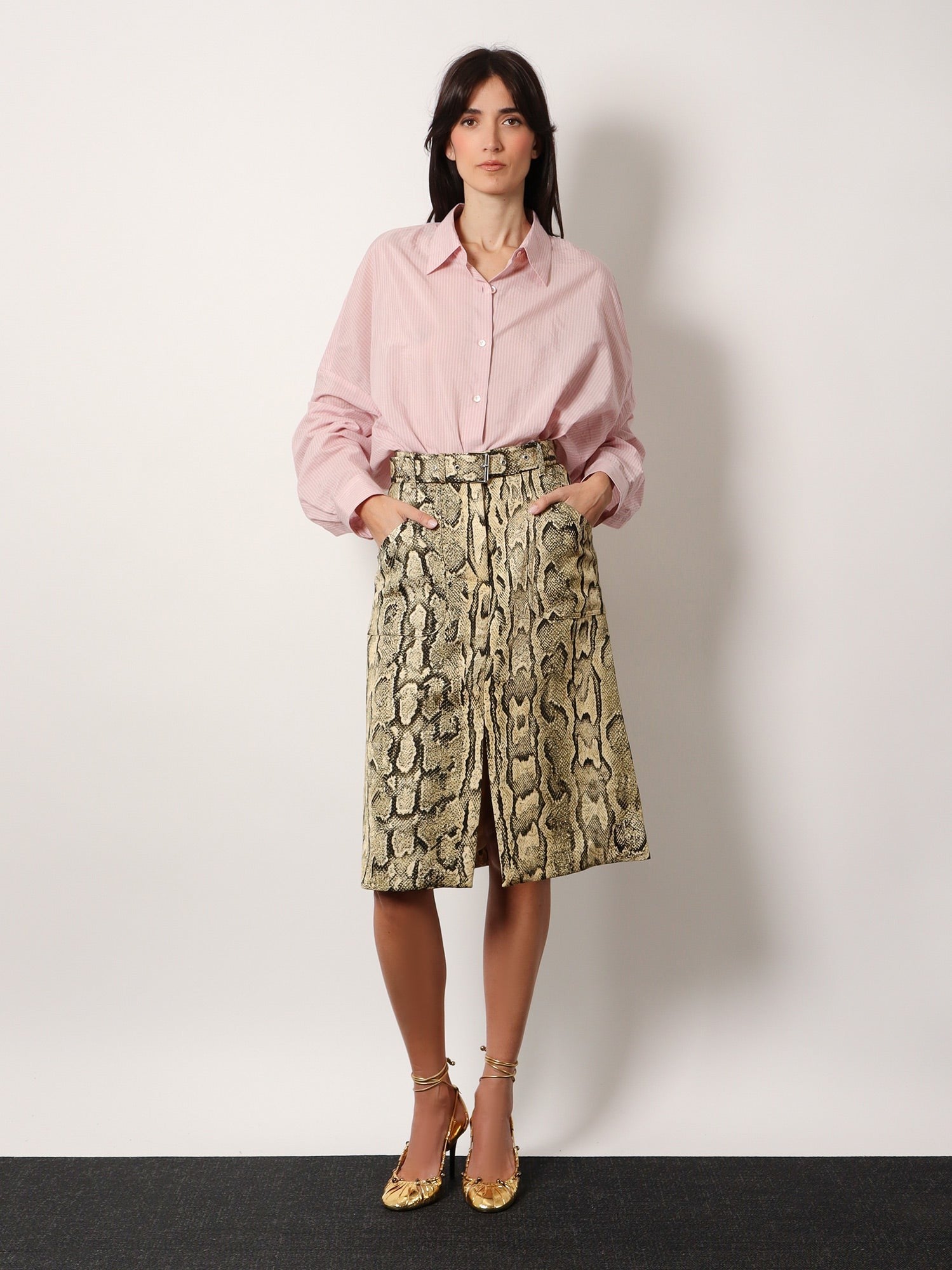 Dries Van Noten Sheraz viscose and cotton skirt with reptile print
