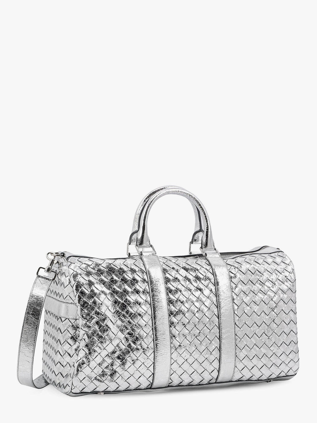 Bottega Veneta Silver leather duffle bag with intrecciato motif