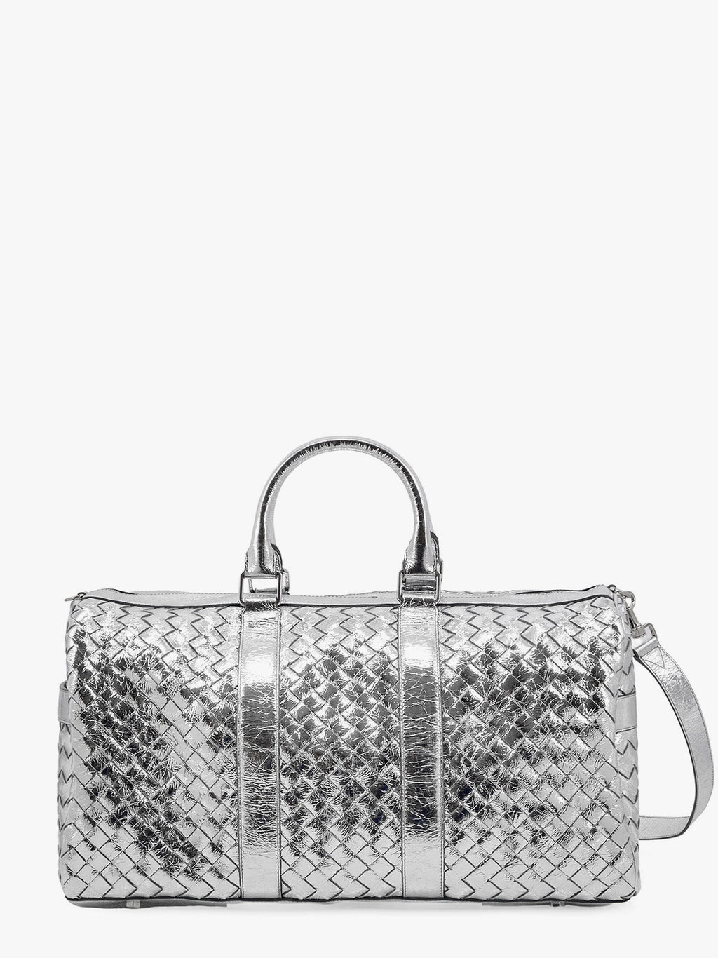 Bottega Veneta Silver leather duffle bag with intrecciato motif