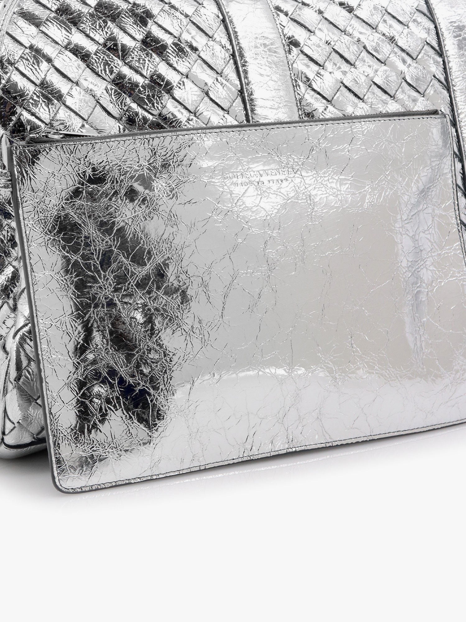 Bottega Veneta Silver leather duffle bag with intrecciato motif