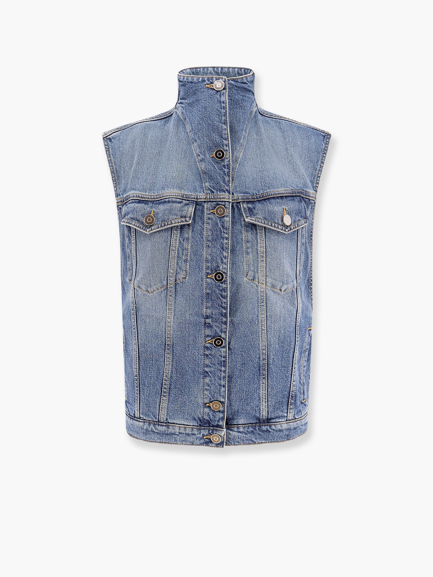 ALAIA Stone washed denim sleeveless jacket