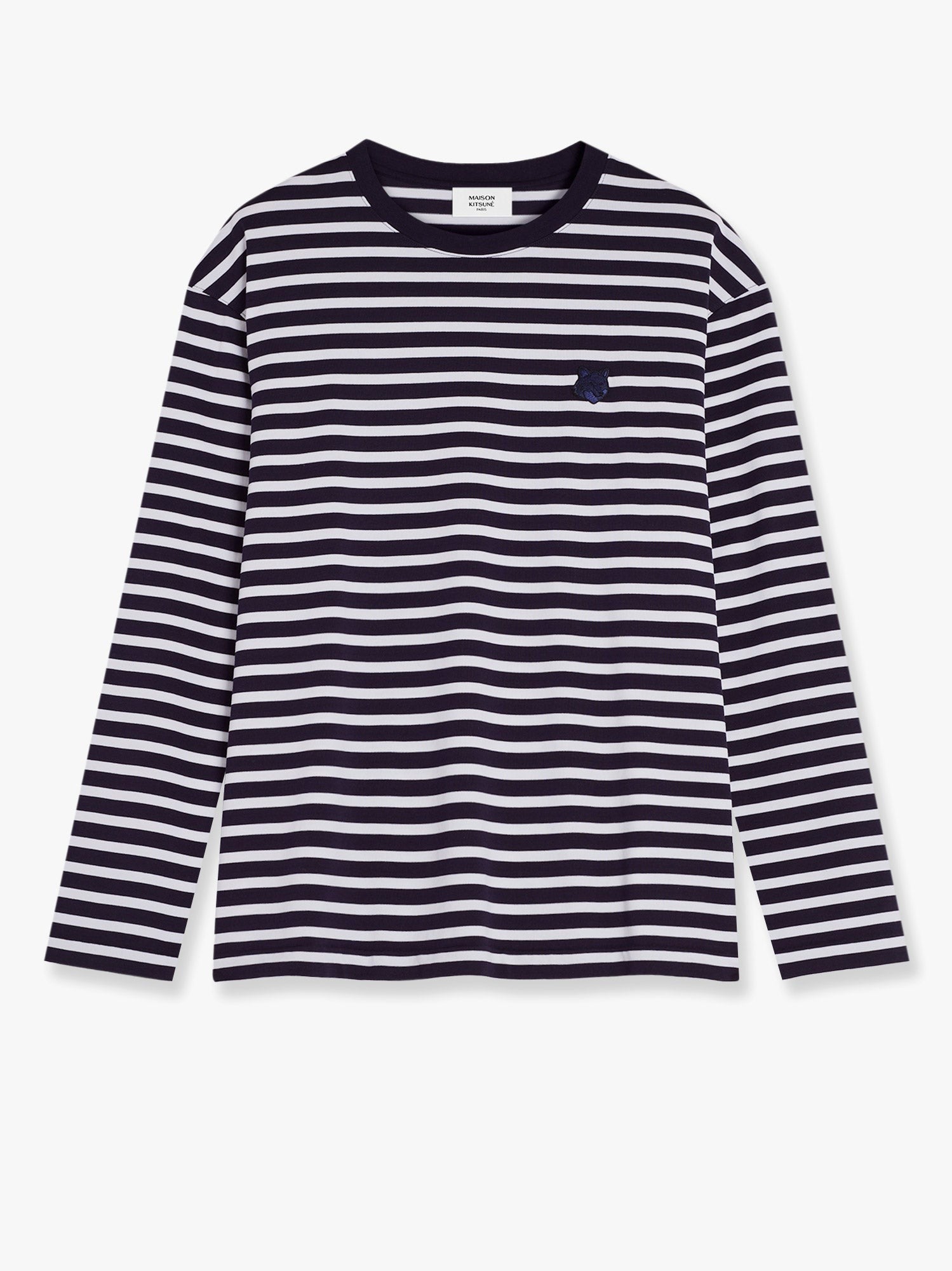 Maison Kitsune Striped cotton sweater with iconic logo patch