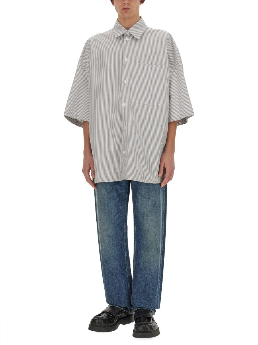 Bottega Veneta STRIPED OVERSHIRT WITH "BV" EMBROIDERY