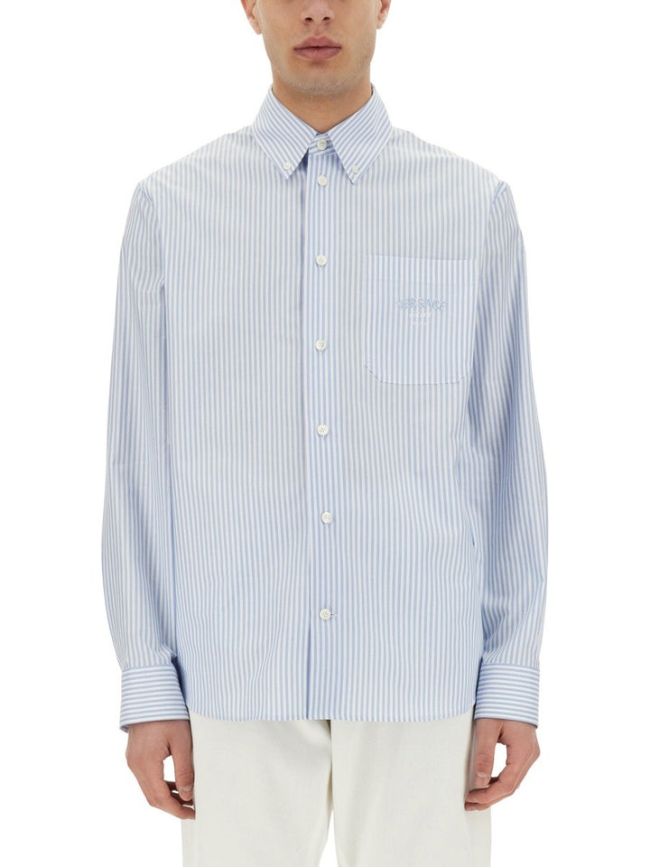 Versace STRIPED SHIRT WITH SILK PRINTED INSERT