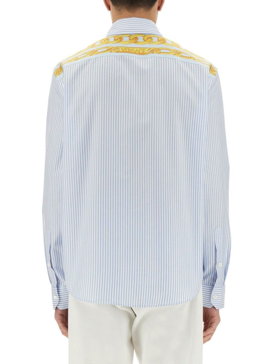 Versace STRIPED SHIRT WITH SILK PRINTED INSERT