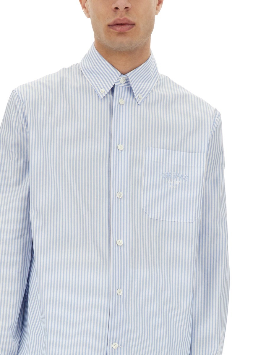 Versace STRIPED SHIRT WITH SILK PRINTED INSERT