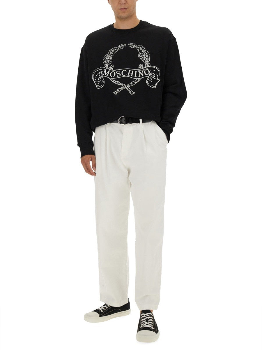 Moschino SWEATSHIRT WITH LAUREL CROWN LOGO EMBROIDERY