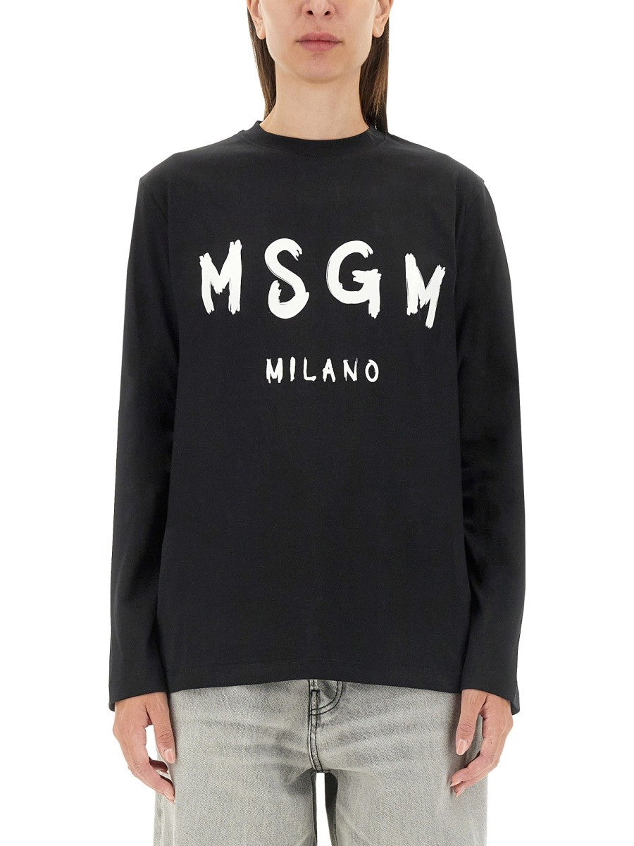 msgm T-SHIRT WITH BRUSHED LOGO