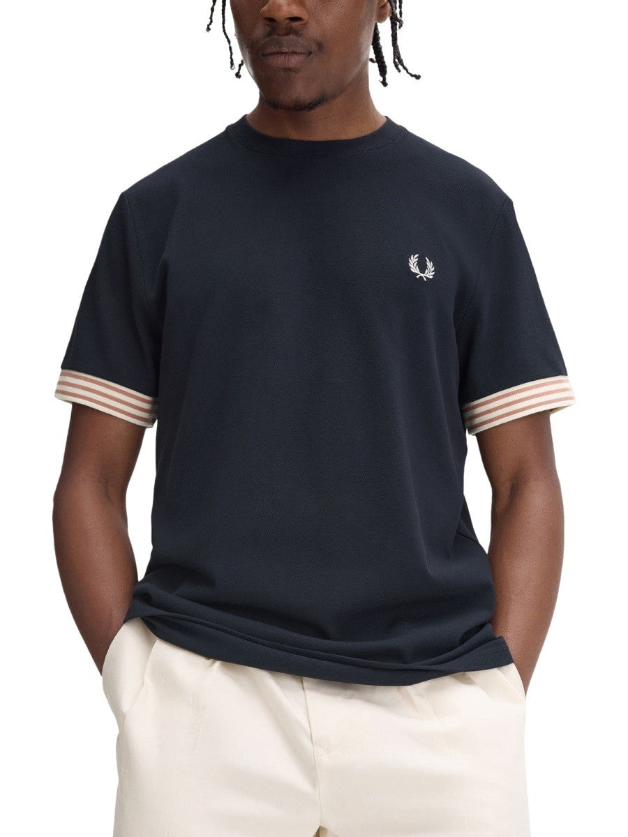 FRED PERRY T-SHIRT WITH STRIPED MANIHE BORDER