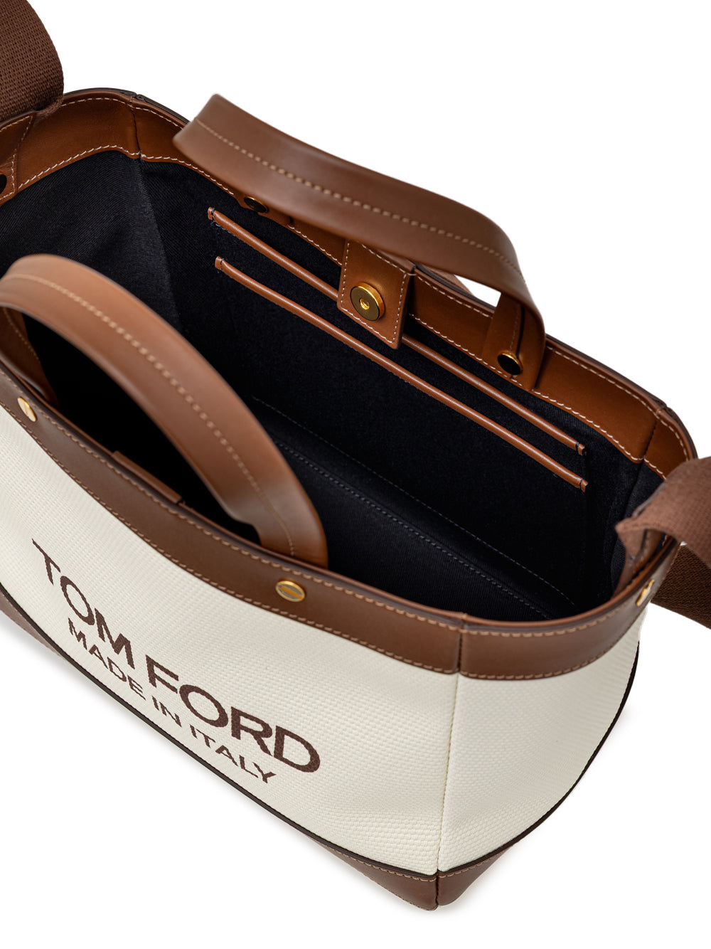 Tom Ford T-Screw Medium Tote in Ivory Canvas & Brown Leather – Siebentaschen