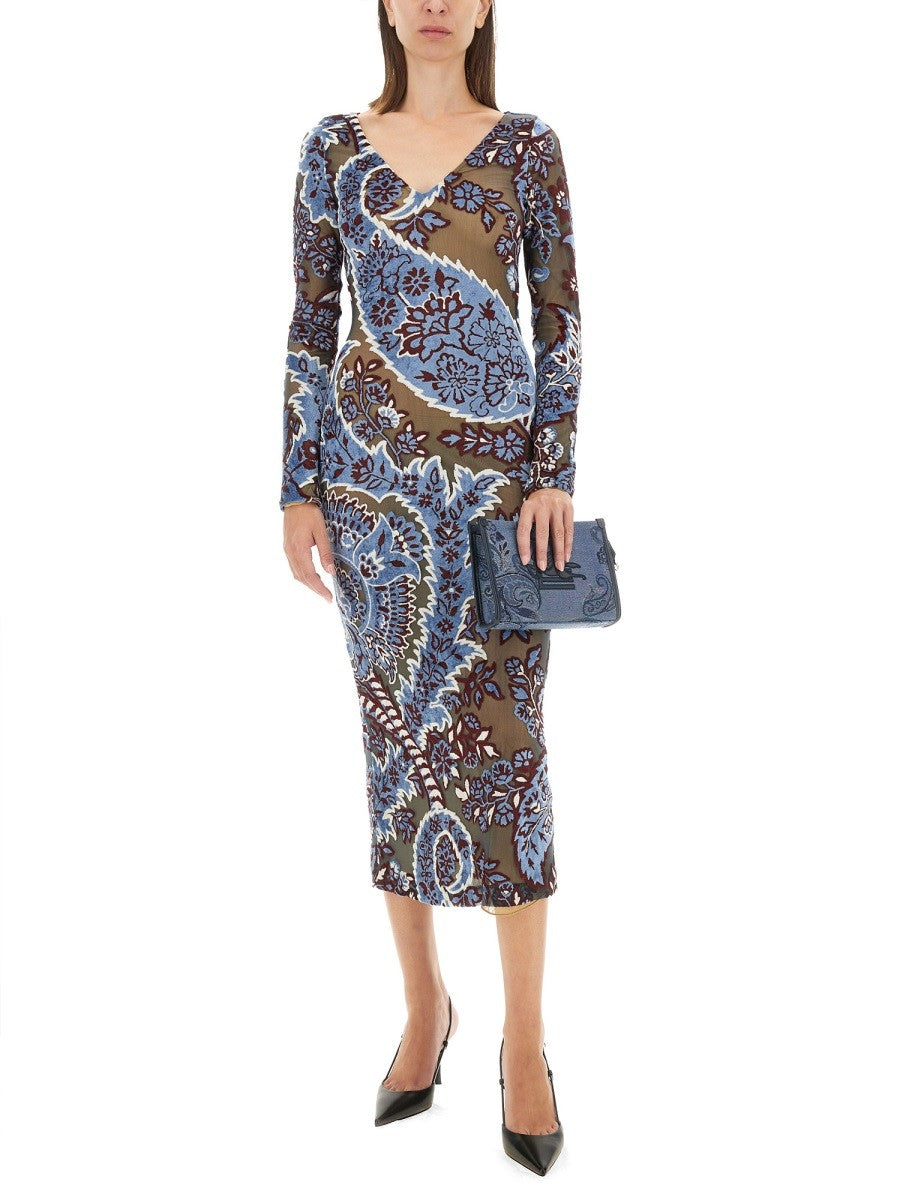 Etro VELVET JACQUARD TULLE DRESS