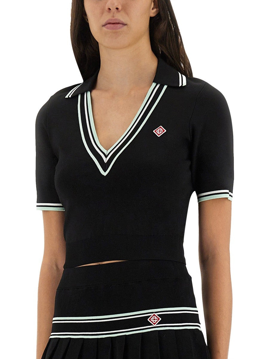 CASABLANCA VISCOSE V-NECK POLO SHIRT
