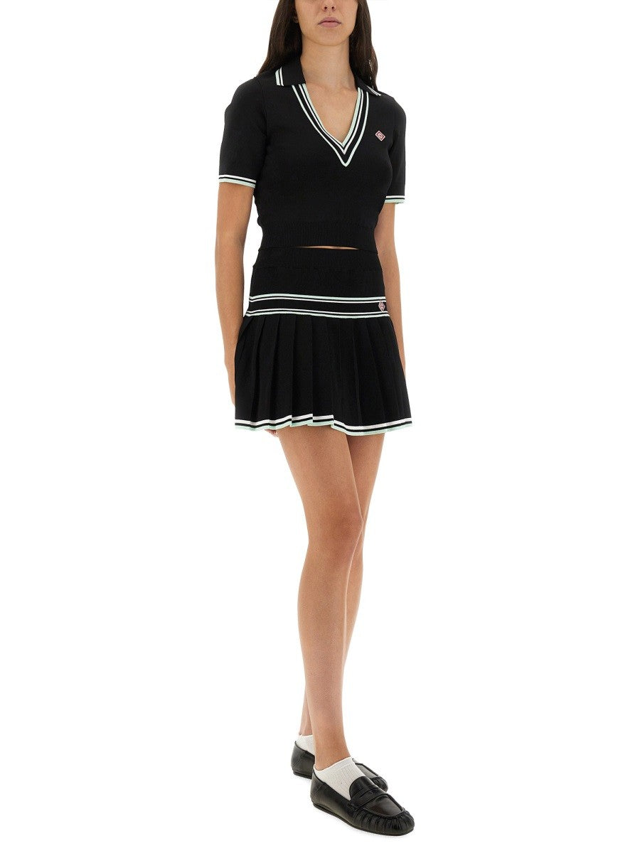 CASABLANCA VISCOSE V-NECK POLO SHIRT