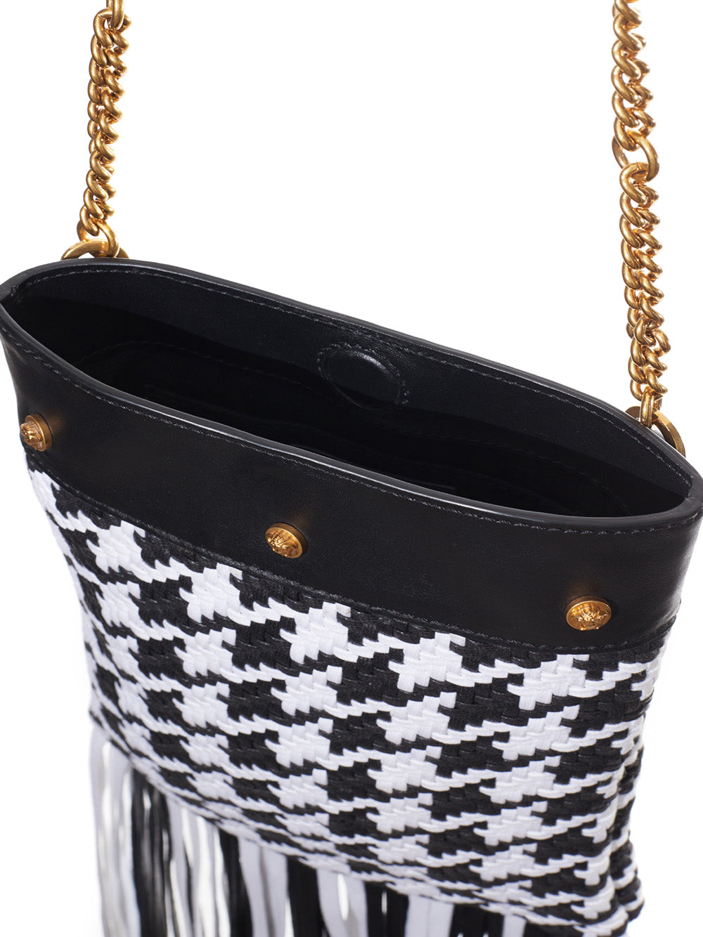 Versace Pied-de-poule shoulder bag with fringes