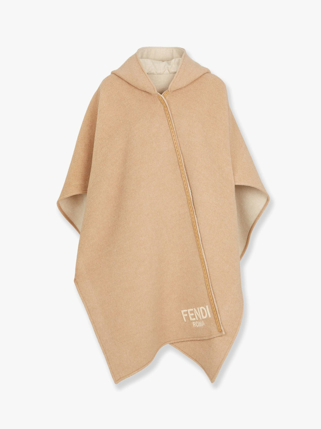 Fendi Wool and cashmere poncho with leather profiles