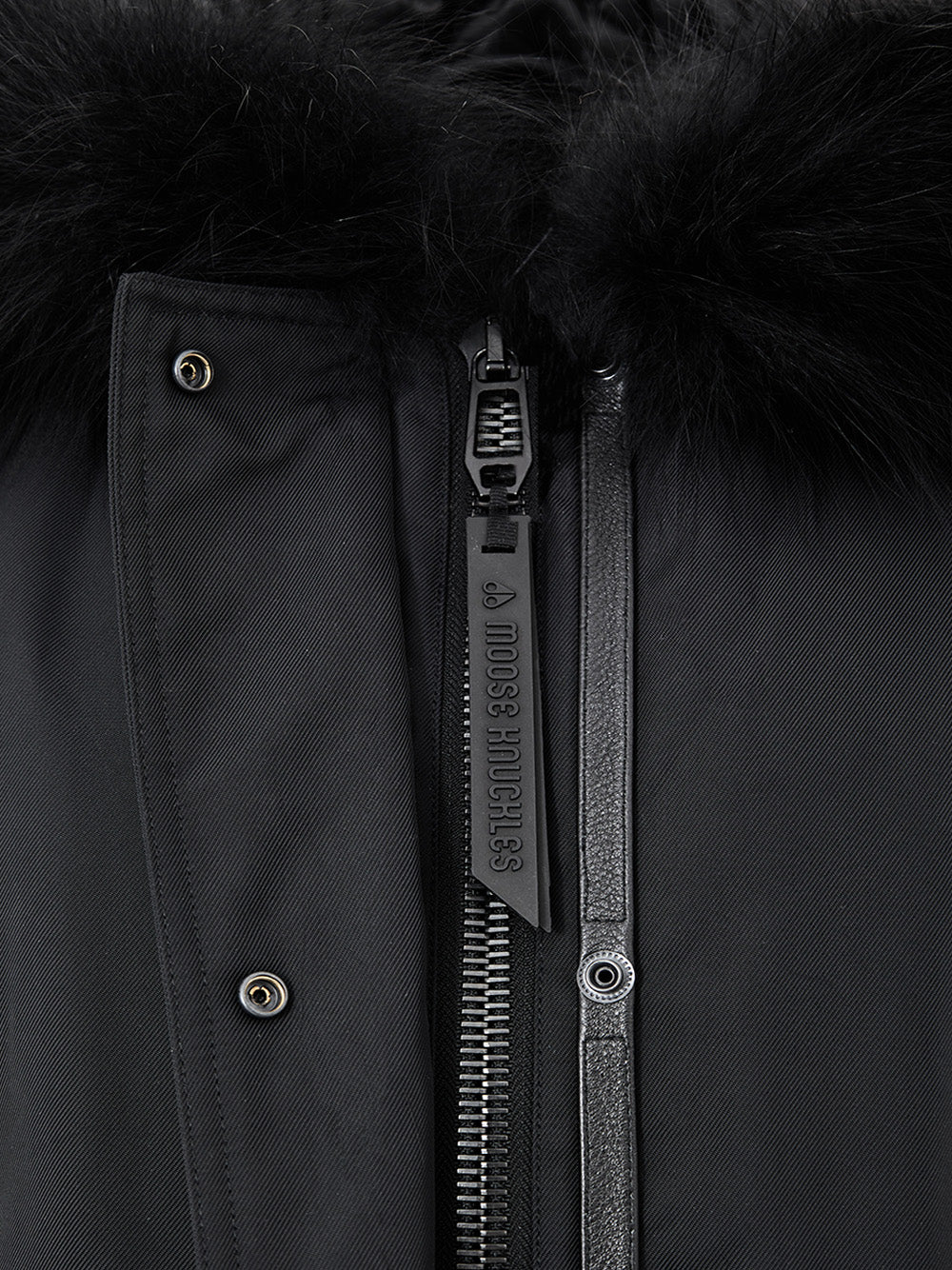 Black Parka Jacket in Technical Fabric with Moose Knuckles Fur