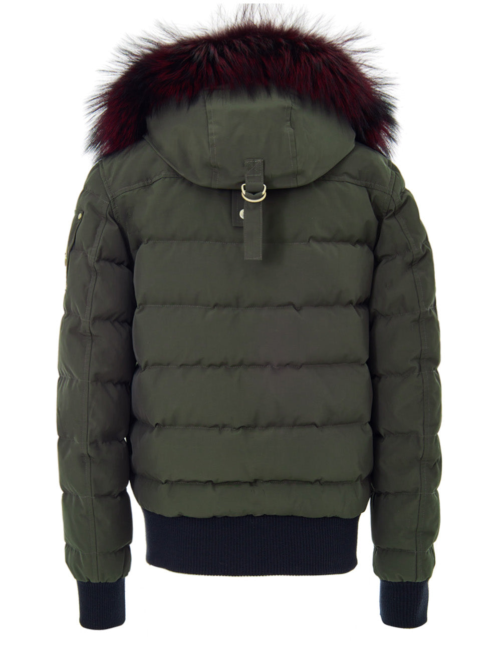 Moose Knuckles Green Bomber Jacket with Hood and Fur