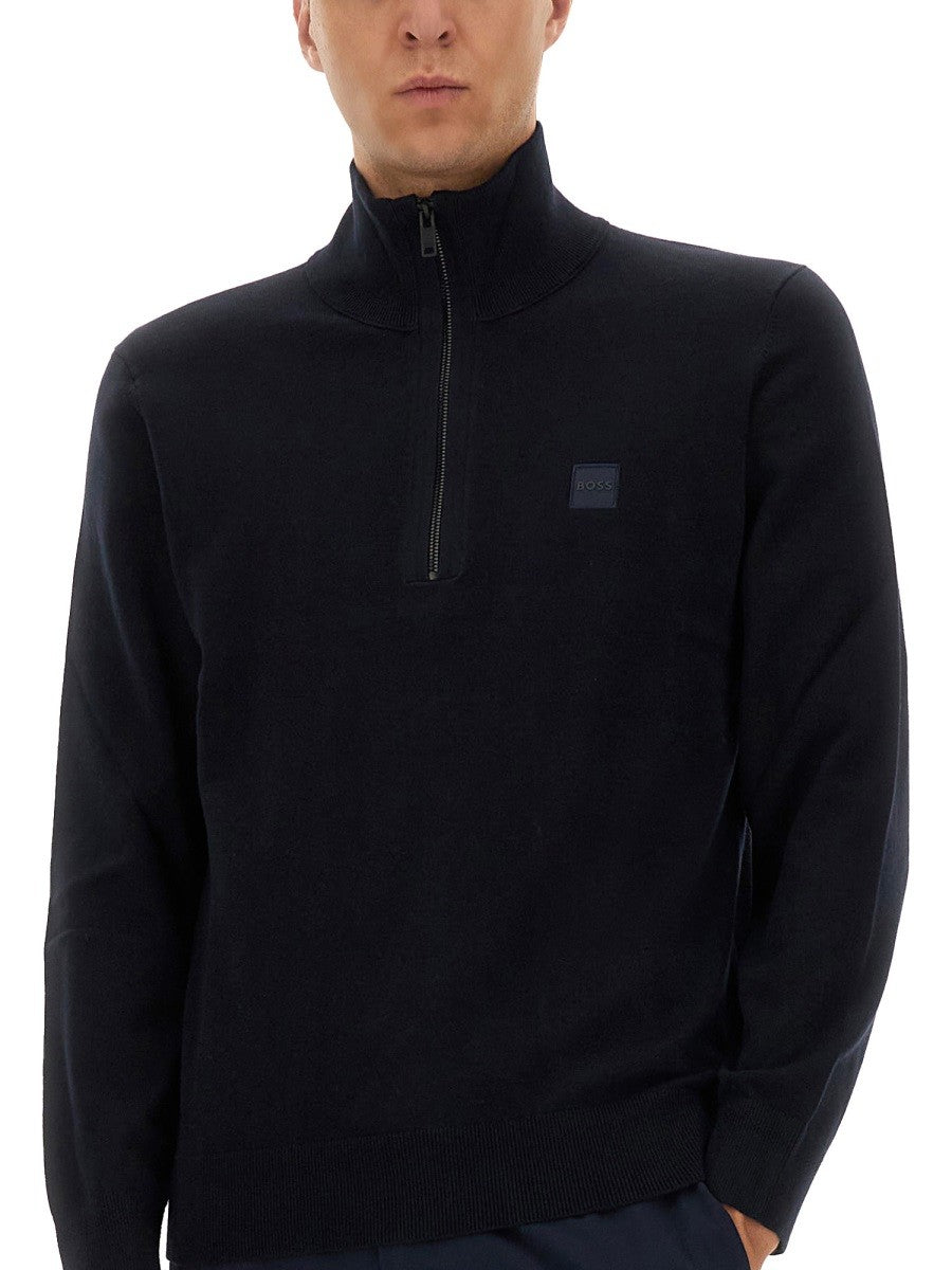 Boss ZIPPERED SWEATER WITH LOGO PATCH